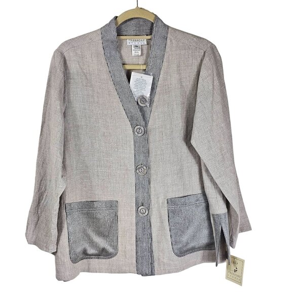 Freeport Studio Linen Cardigan Jacket Sz XSP Chenille Pockets Coastal Grandma - Picture 1 of 11